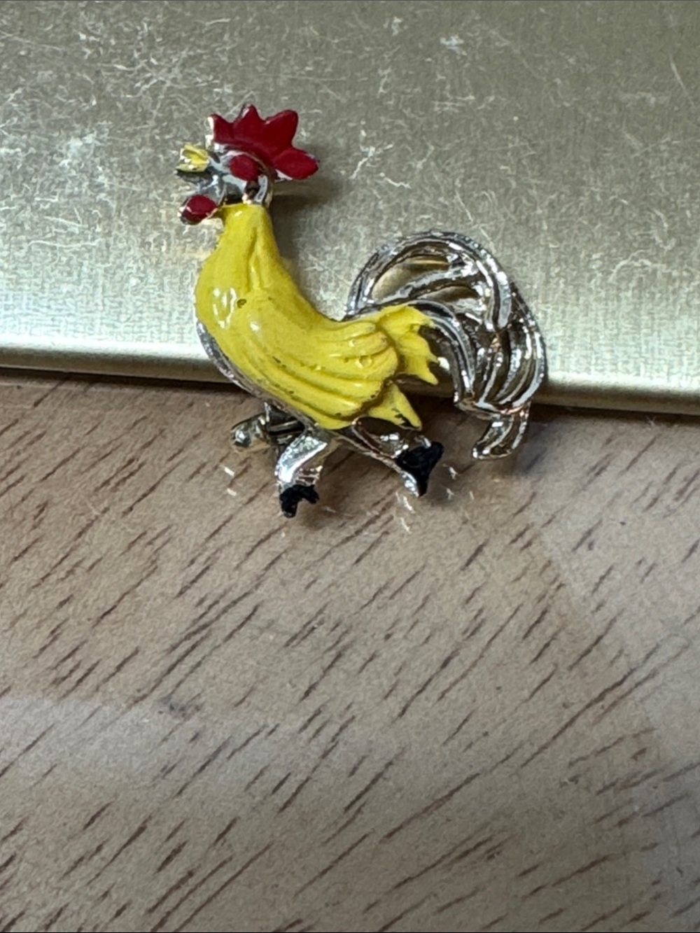 Vintage Yellow Rooster Enamel Pin Brooch